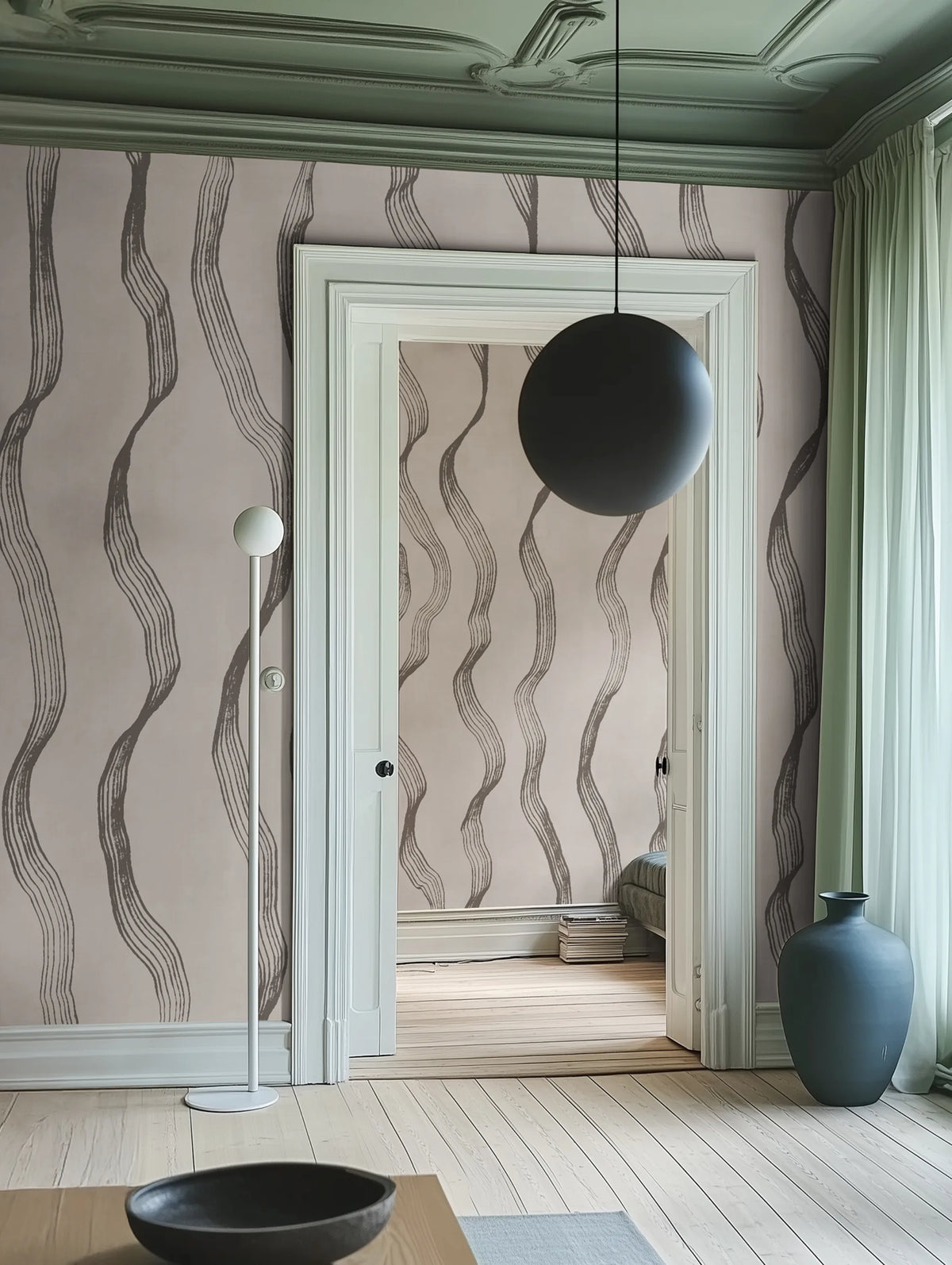 Ribbon Stripe, Gray Mural Wallpaper - room preview 02