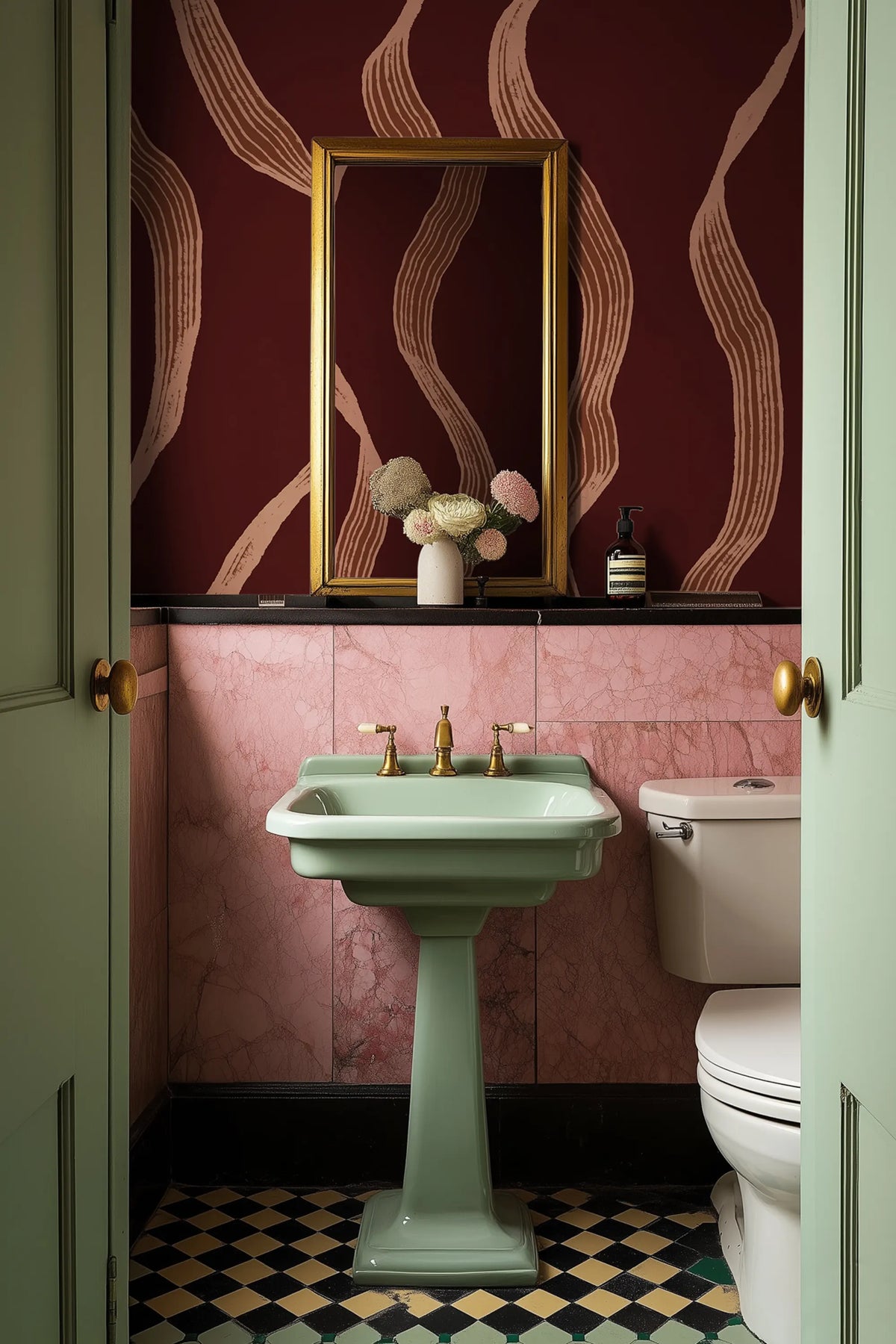 Ribbon Stripe, Burgundy Mural Wallpaper - room preview 02