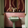Ribbon Stripe, Burgundy Mural Wallpaper - room preview 02