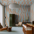 Ribbon Stripe, Blue Mural Wallpaper - room preview 02