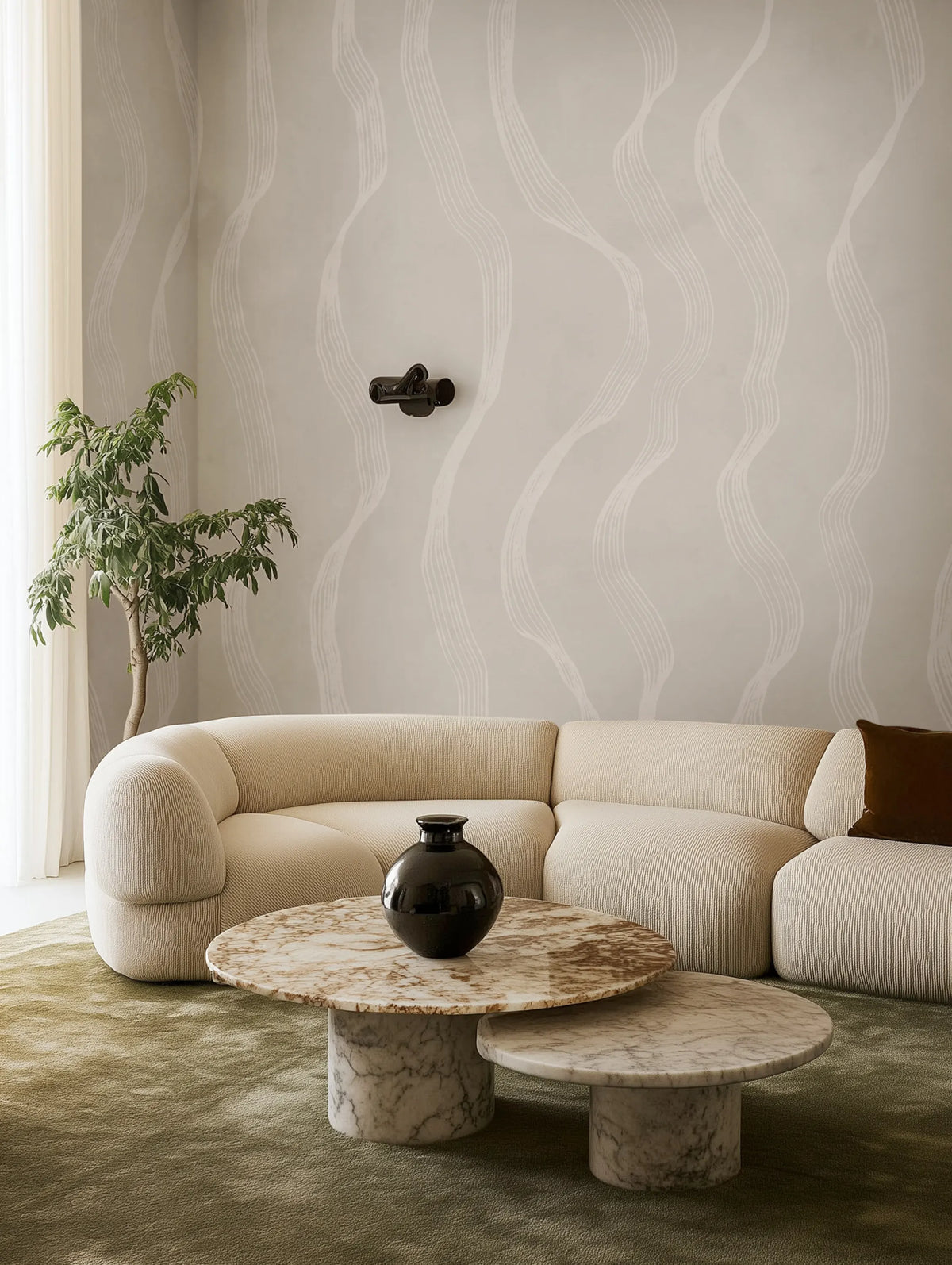 Ribbon Stripe, Beige Mural Wallpaper - room preview 02