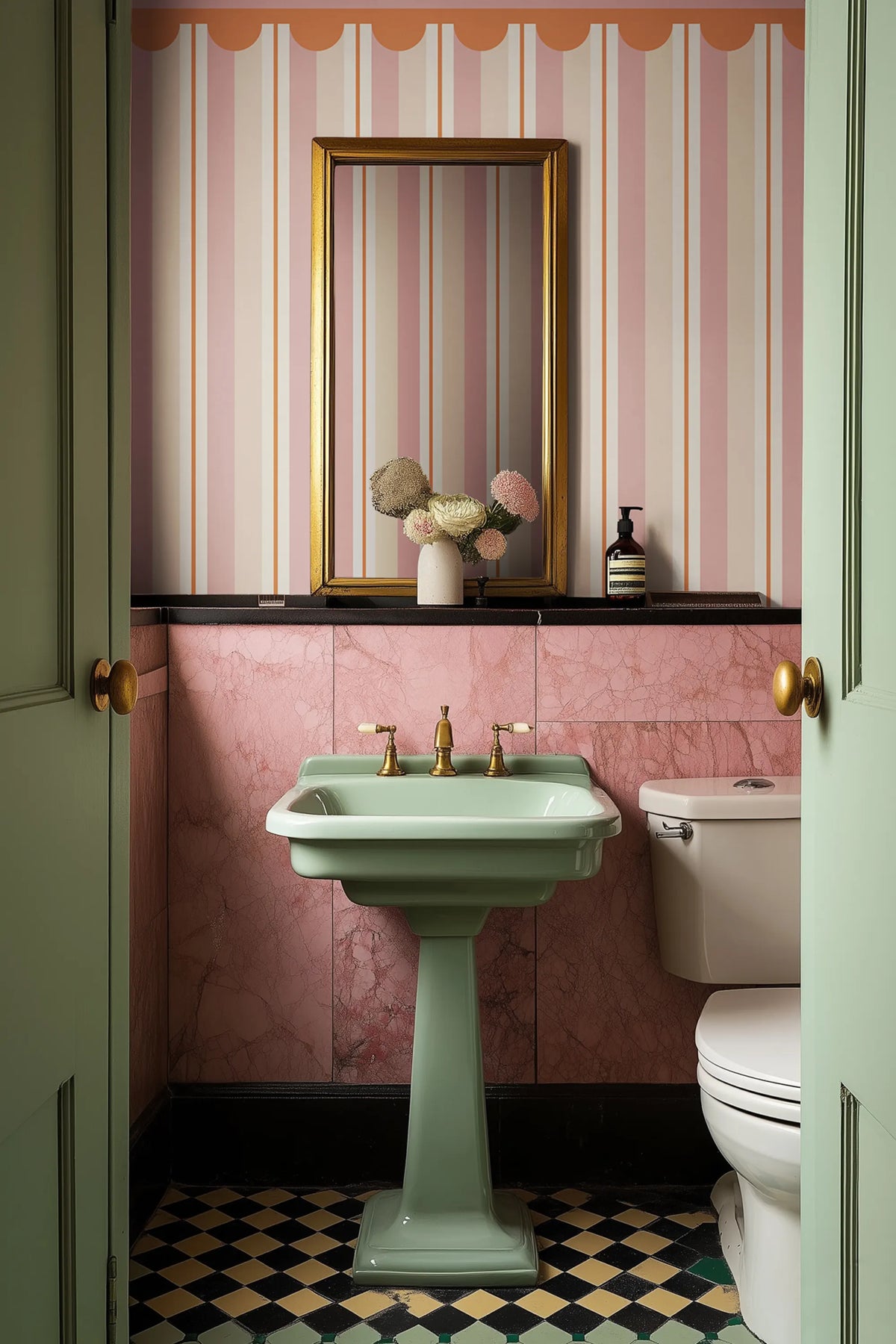 Border Stripe, Pink Mural Wallpaper - room preview 02