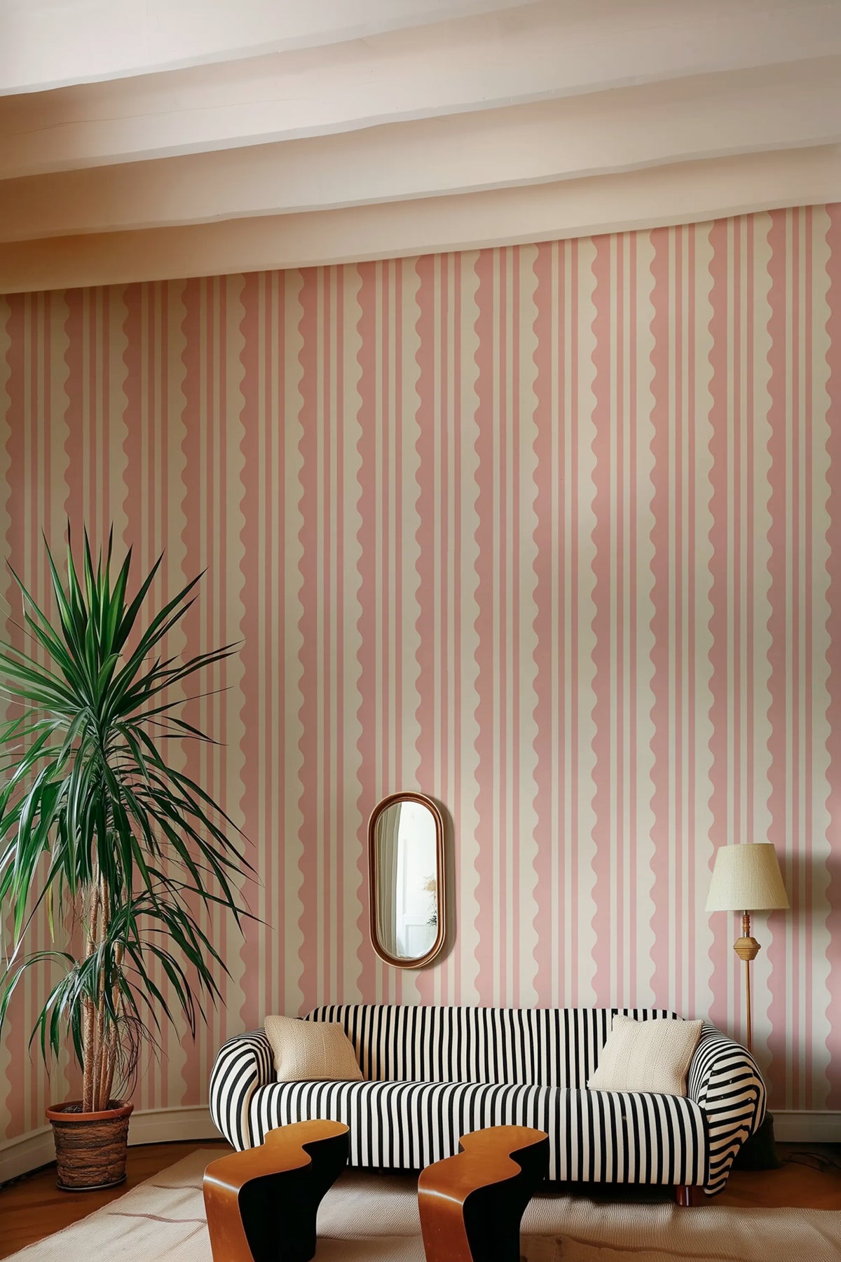 Wavy Stripe, Pink Mural Wallpaper - room preview 02