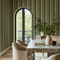 Wavy Stripe, Moss Green Mural Wallpaper - room preview 02