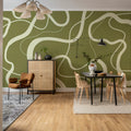 Twisting Lines, Olive Mural Wallpaper - room preview 02