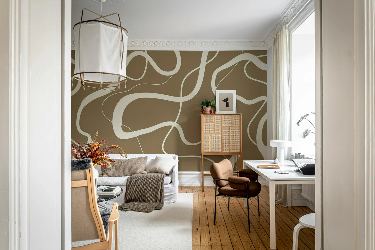Twisting Lines, Nougat Mural Wallpaper - room preview 02
