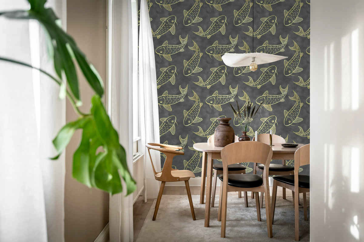 Koi Pond, Black Mural Wallpaper - room preview 02