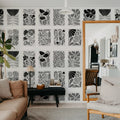 Playful Flora, Black & White Mural Wallpaper - room preview 02
