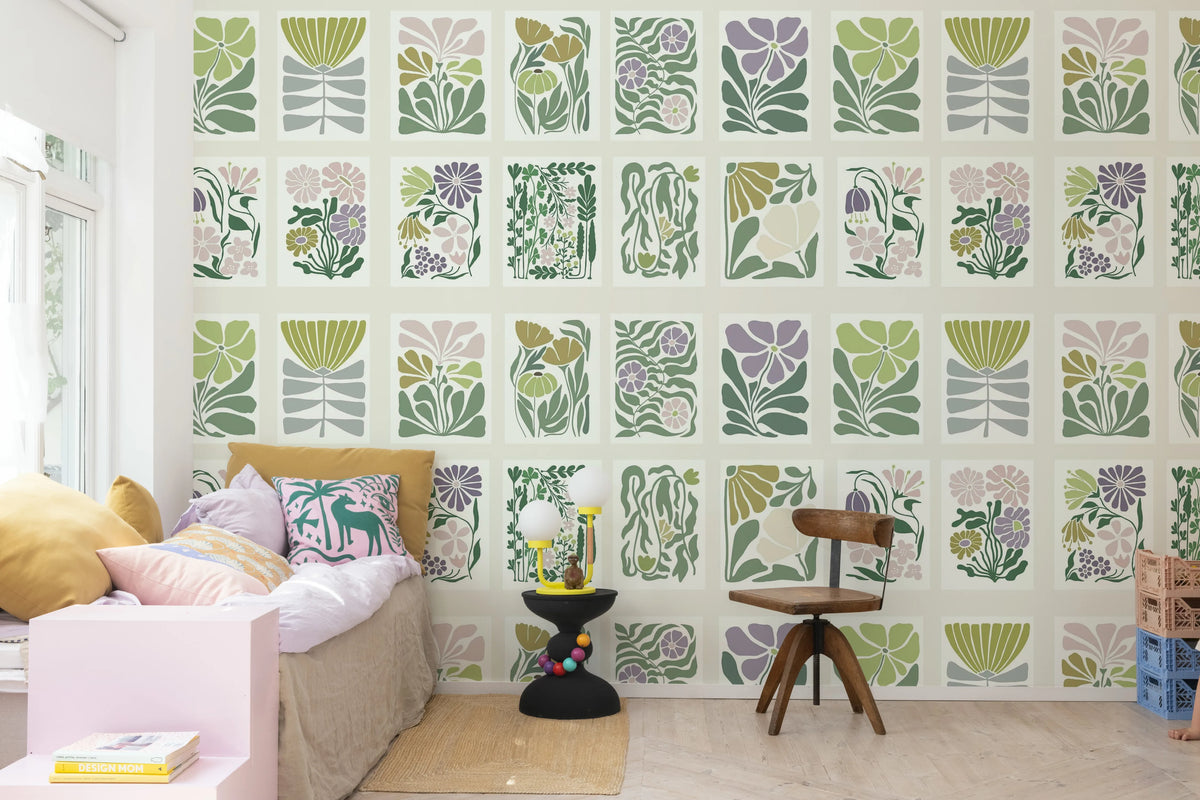 Playful Flora, Pastel Mural Wallpaper - room preview 02