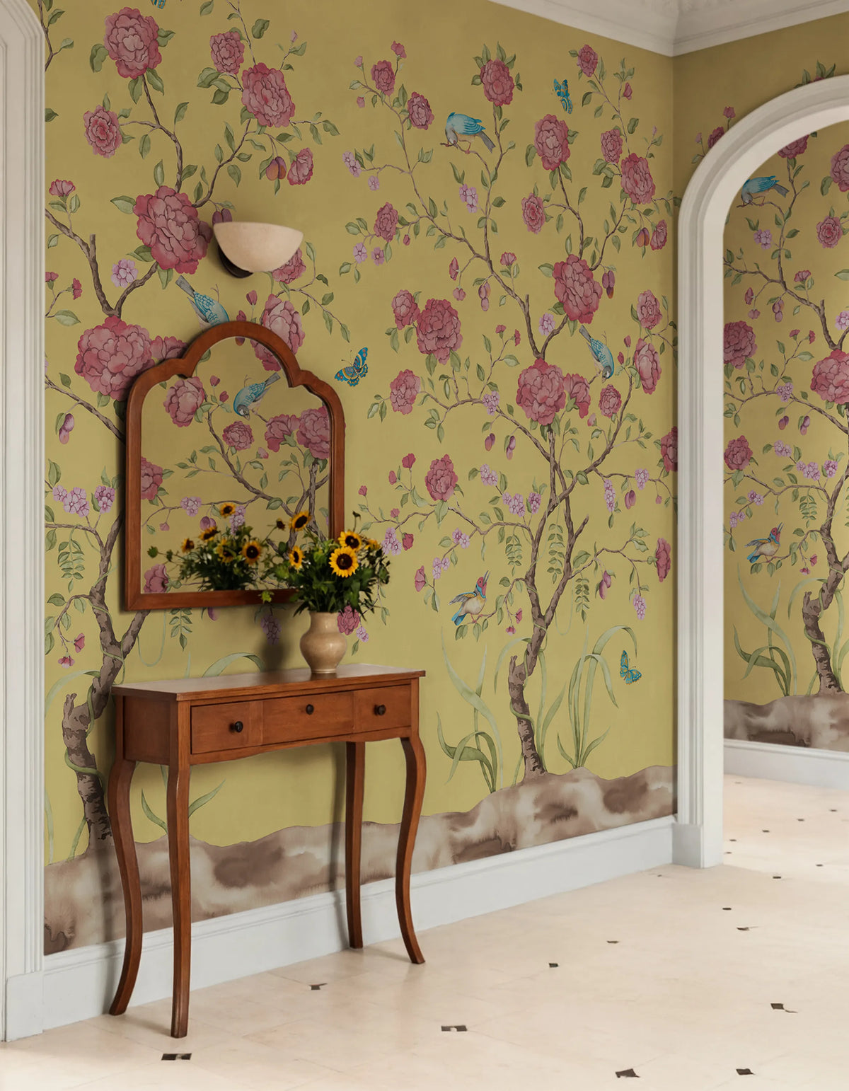 Chinoiserie Botanica, Red Mural Wallpaper - room preview 02