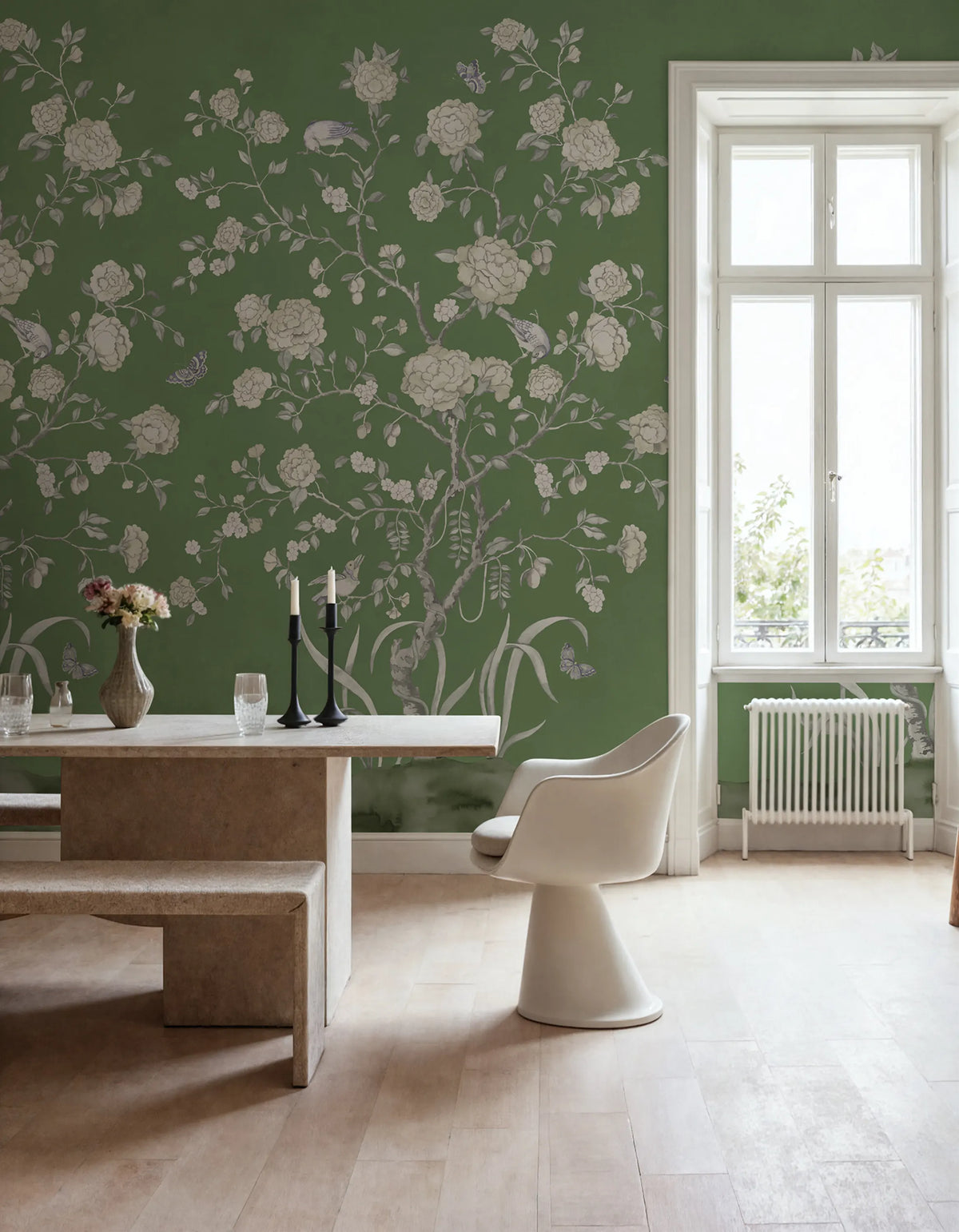 Chinoiserie Botanica, Green Mural Wallpaper - room preview 02