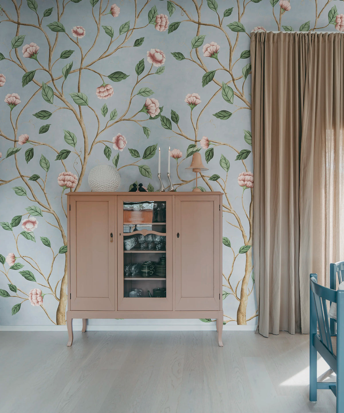 Silent Bloom, Blue Mural Wallpaper - room preview 02