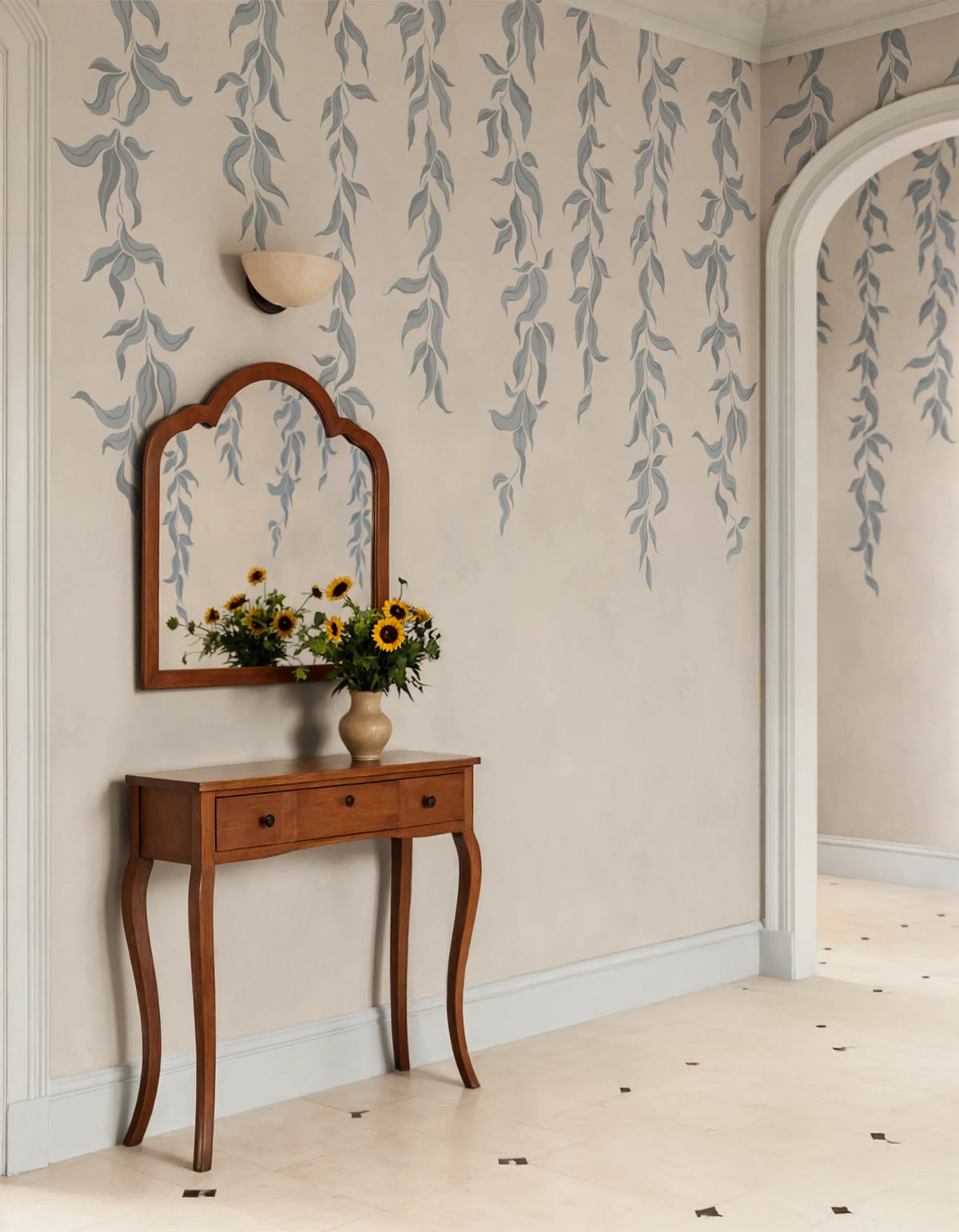 Hanging Leaves, Blue Mural Wallpaper - room preview 02