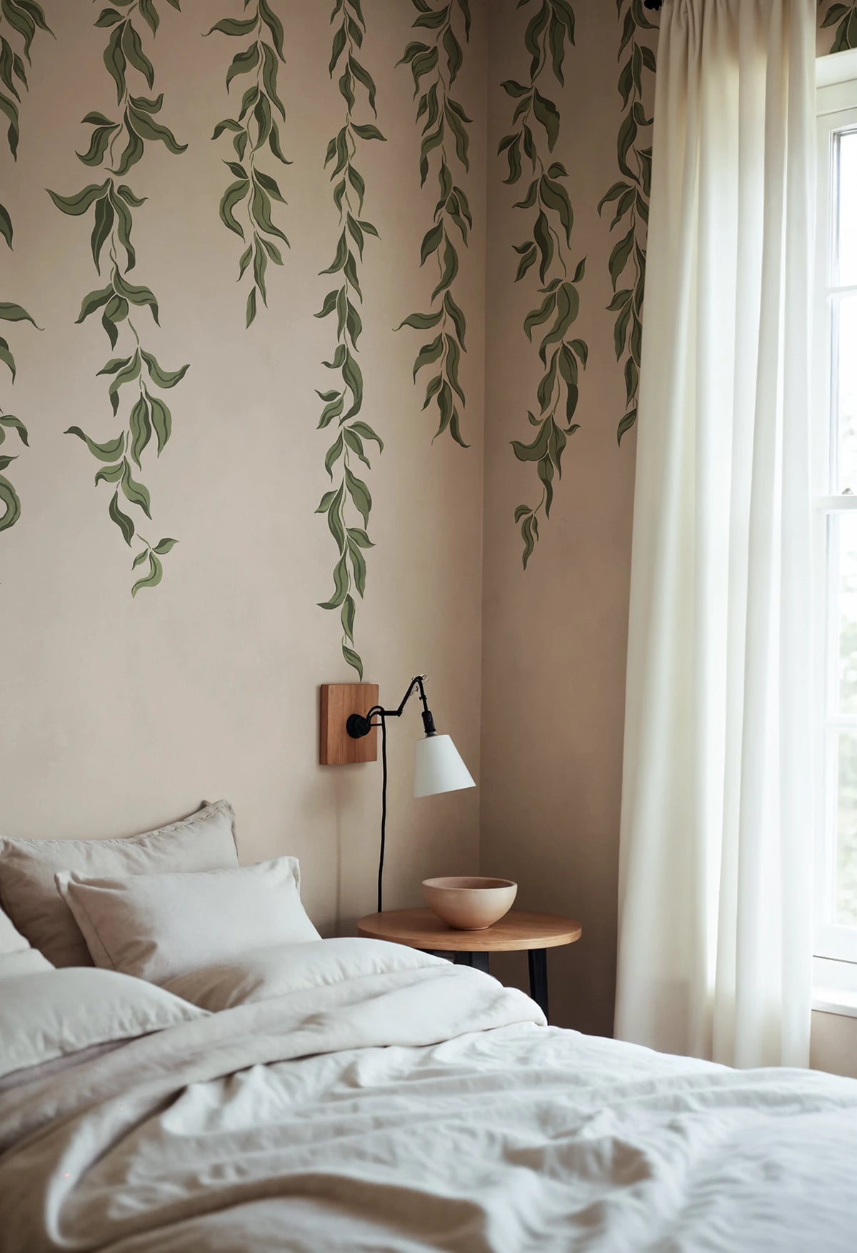 Hanging Leaves, Beige Mural Wallpaper - room preview 02