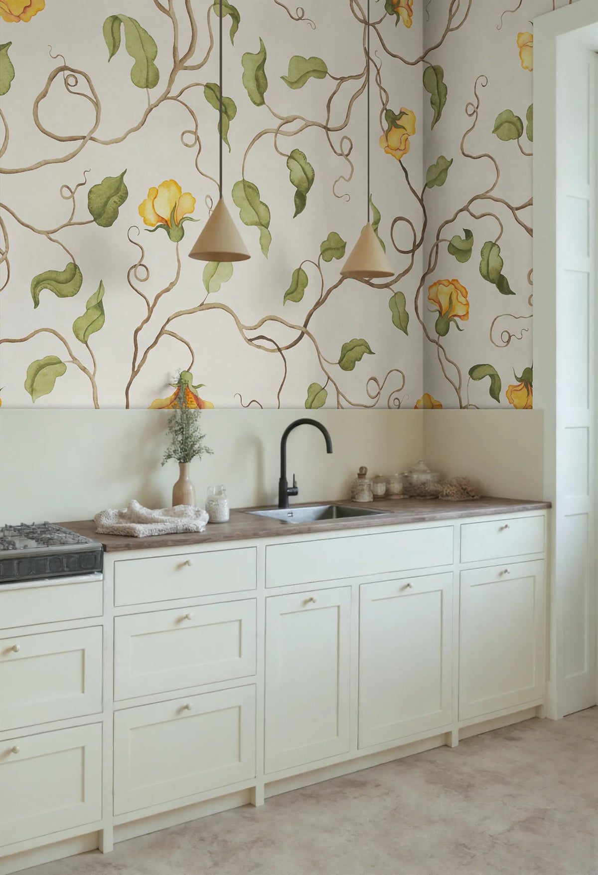 Soft Vines, Yellow Mural Wallpaper - room preview 02