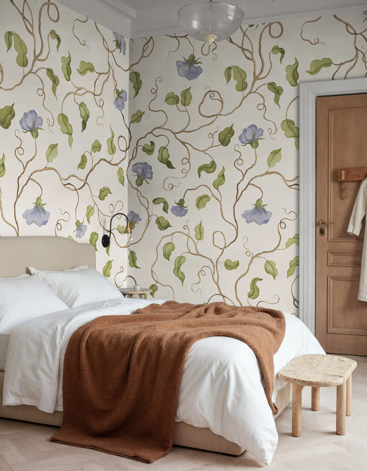 Soft Vines, Blue Mural Wallpaper - room preview 02