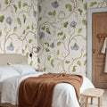 Soft Vines, Blue Mural Wallpaper - room preview 02