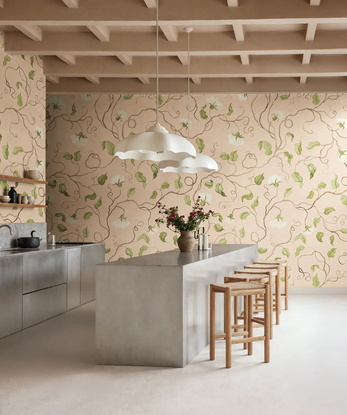 Soft Vines, Pink Mural Wallpaper - room preview 02