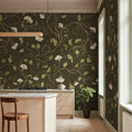 Soft Vines, Dark Green Mural Wallpaper - room preview 02