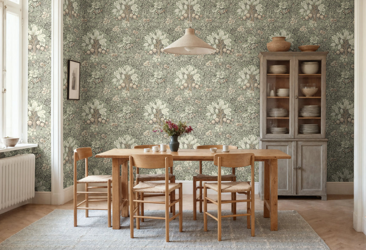Flower Tree, Light Green Mural Wallpaper - room preview 02