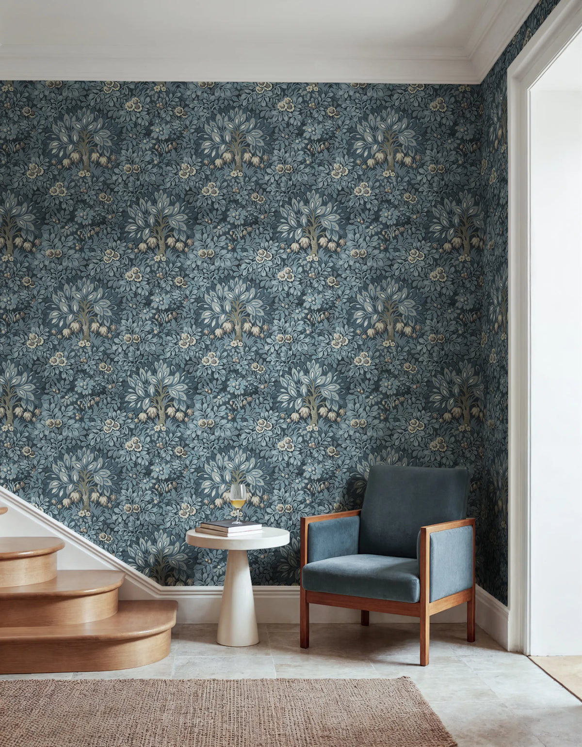 Flower Tree, Blue Mural Wallpaper - room preview 02