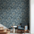Flower Tree, Blue Mural Wallpaper - room preview 02