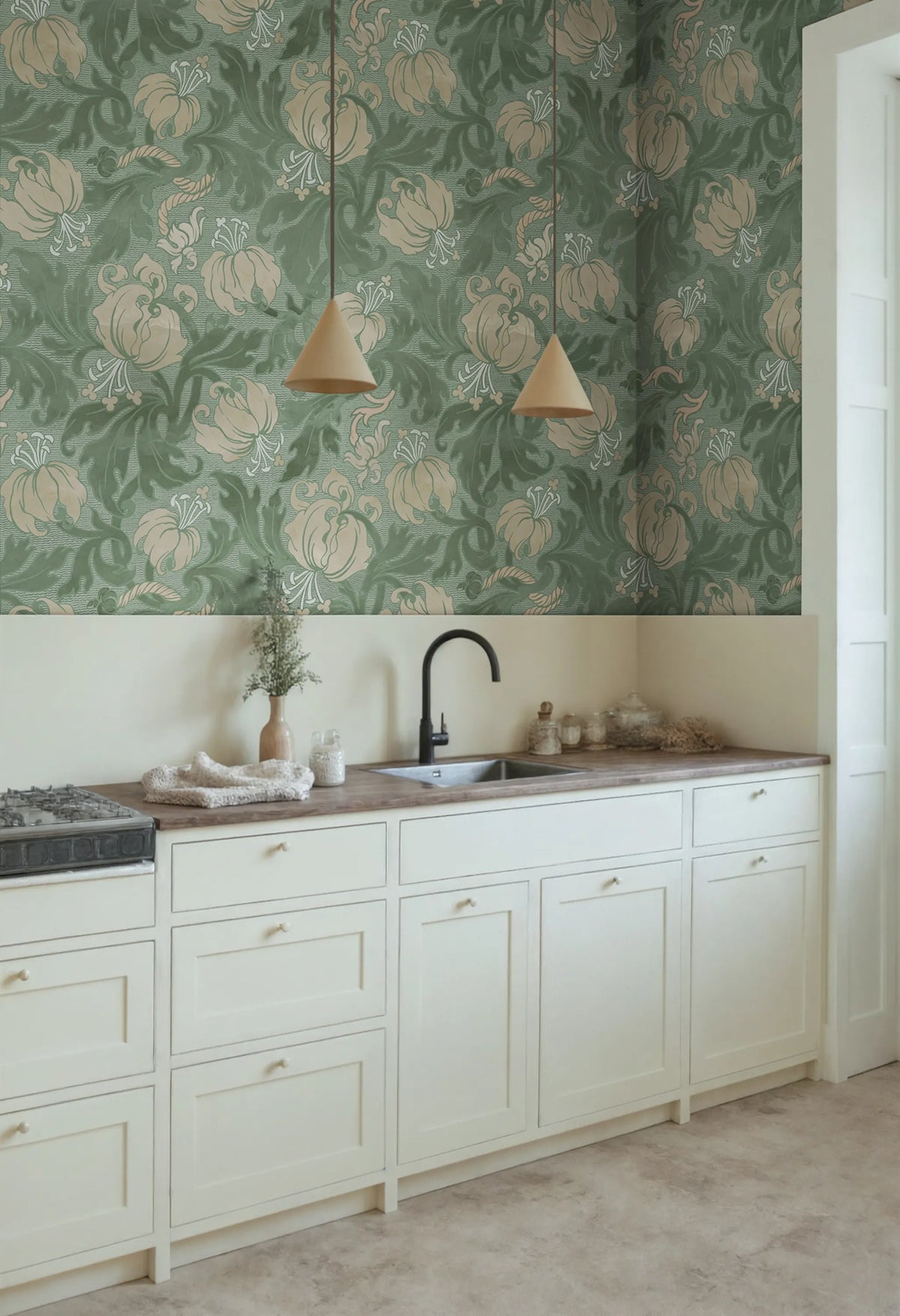Midnight Peony, Green Mural Wallpaper - room preview 02