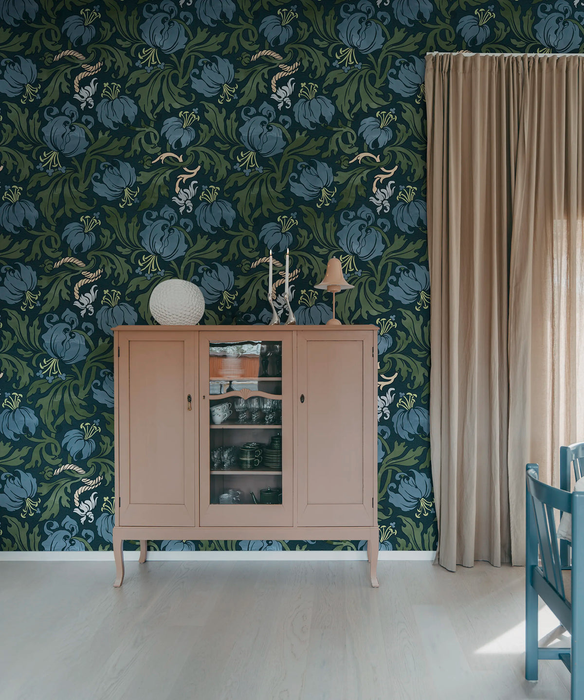 Midnight Peony, Blue Mural Wallpaper - room preview 02