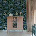 Midnight Peony, Blue Mural Wallpaper - room preview 02
