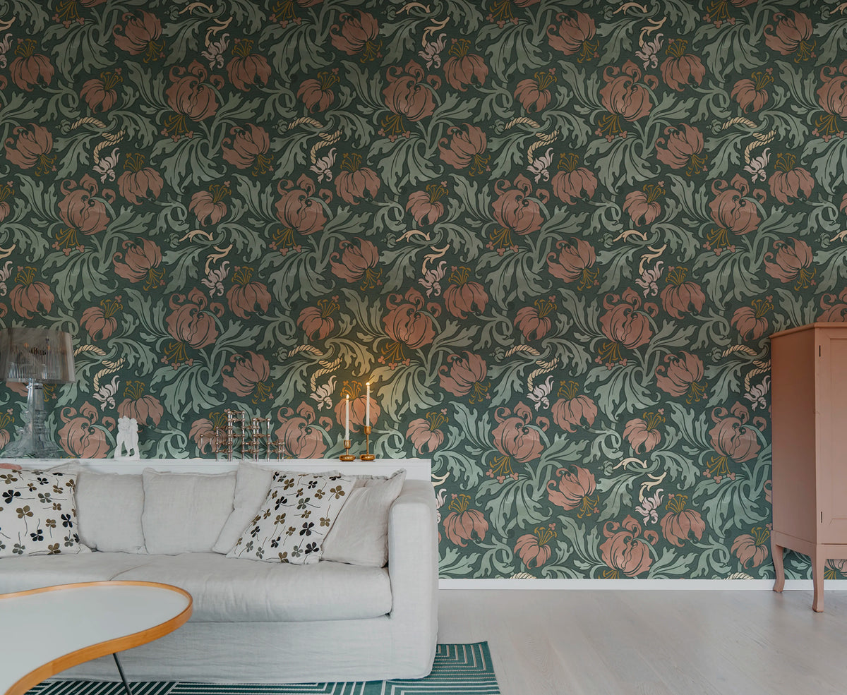 Midnight Peony, Burgundy Mural Wallpaper - room preview 02