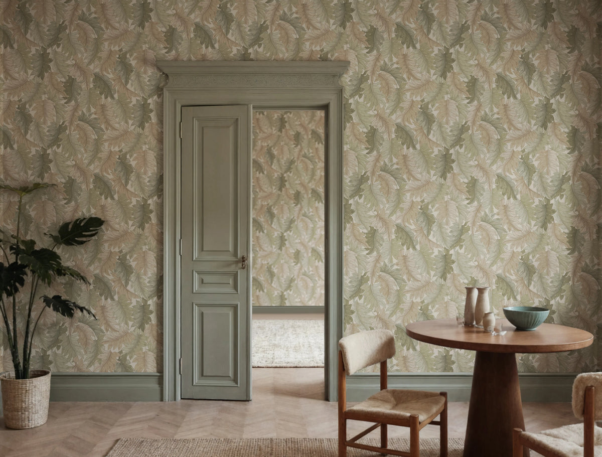 Swirling Fern, Light Green Mural Wallpaper - room preview 02