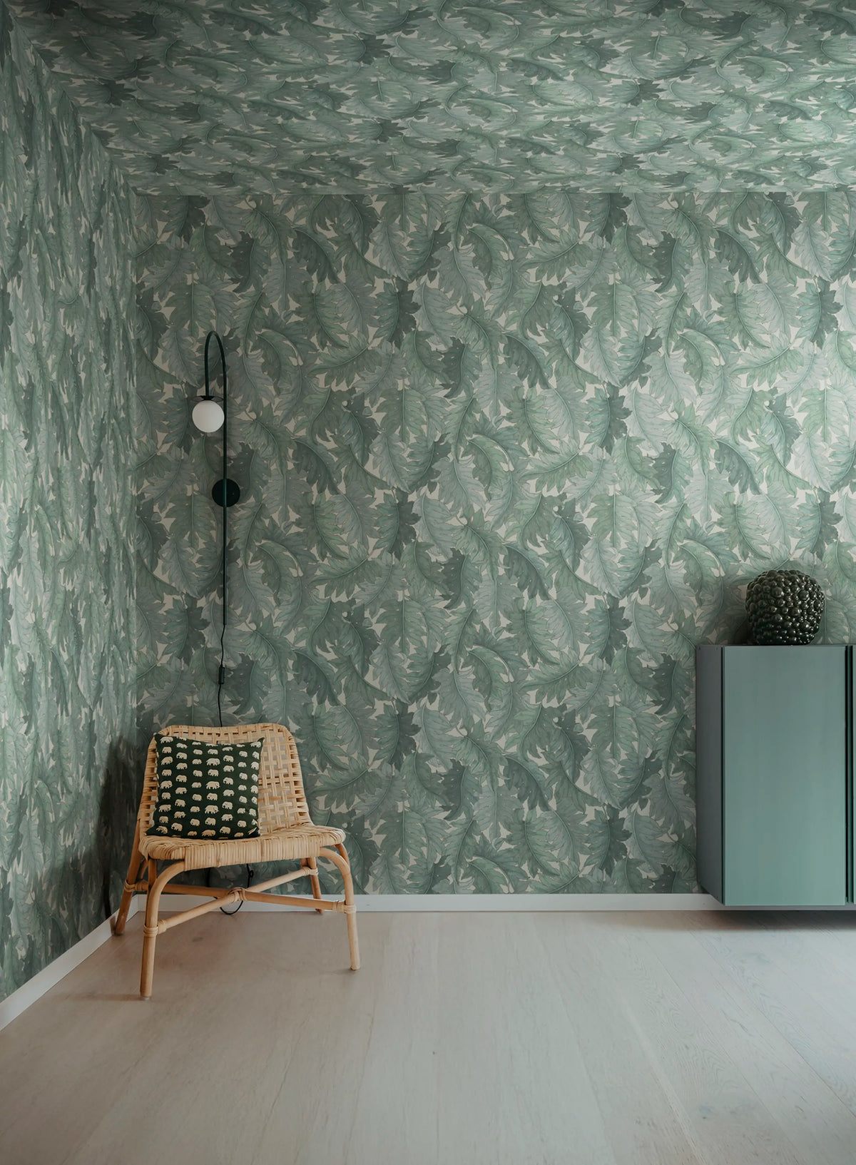 Swirling Fern, Teal Mural Wallpaper - room preview 02