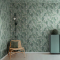 Swirling Fern, Teal Mural Wallpaper - room preview 02
