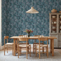 Swirling Fern, Blue Mural Wallpaper - room preview 02