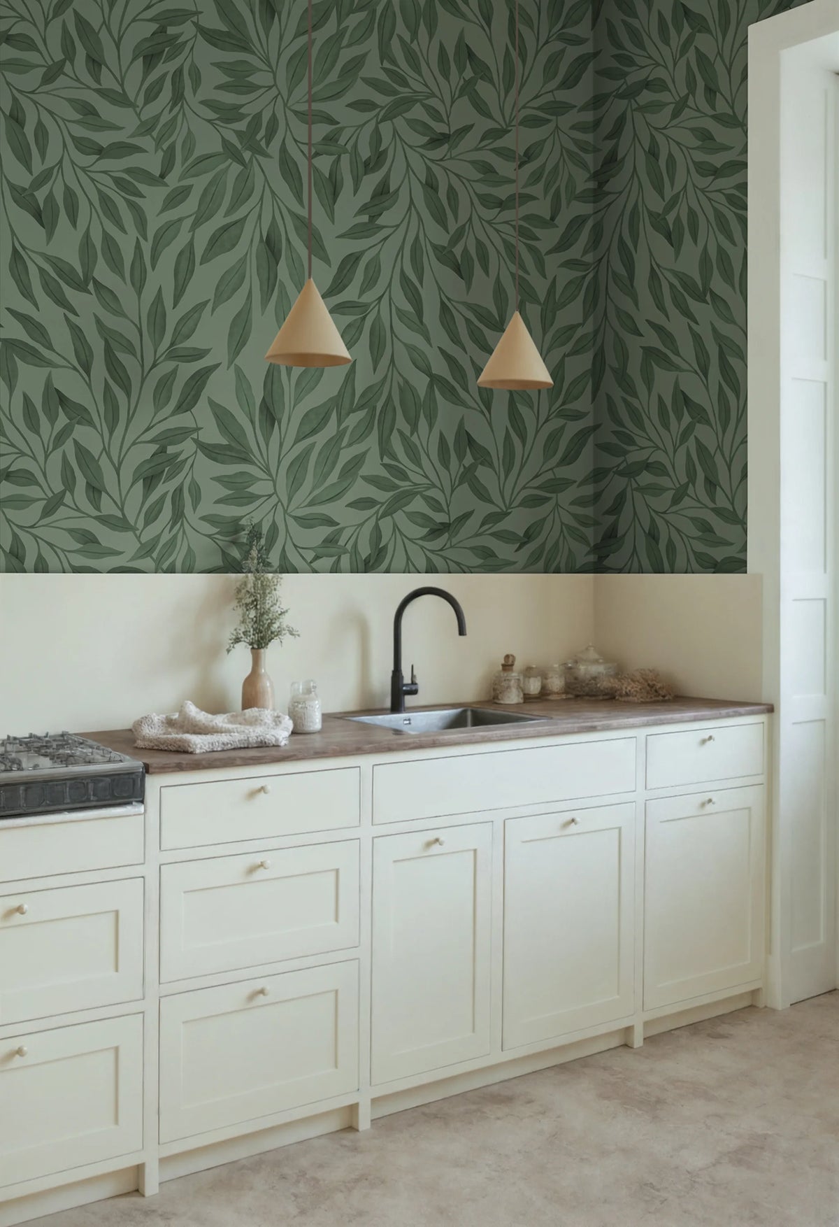 Willow, Dark Green Mural Wallpaper - room preview 02
