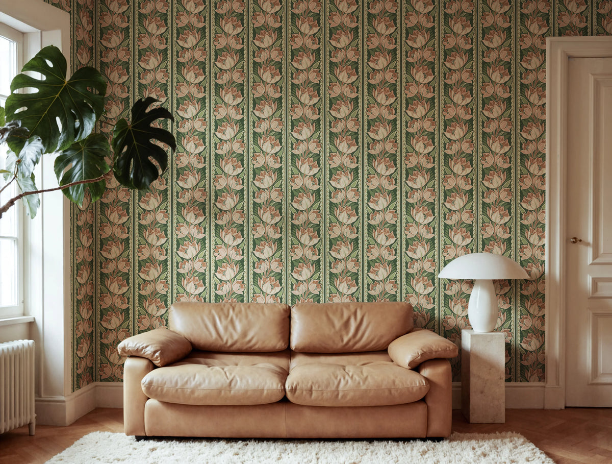 Tulip Stripes, Pink Mural Wallpaper - room preview 02