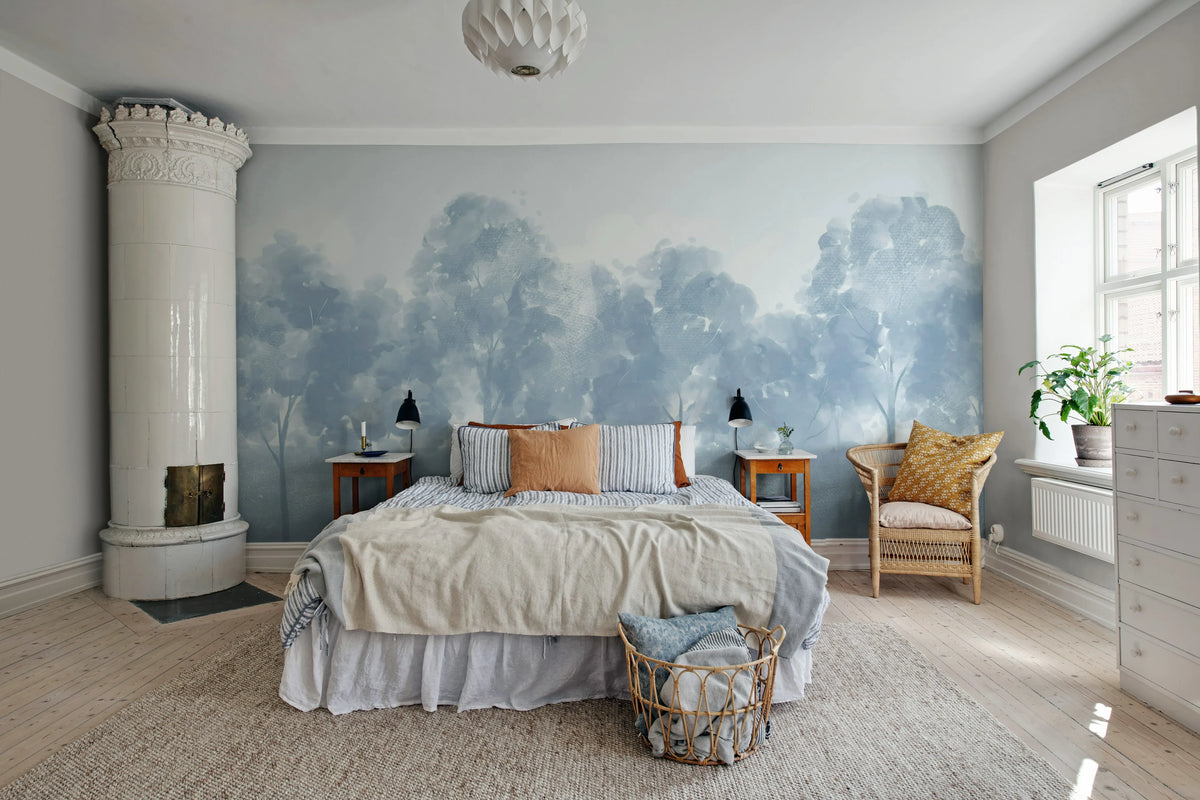 Misty Grove, Blue Mural Wallpaper - room preview 02