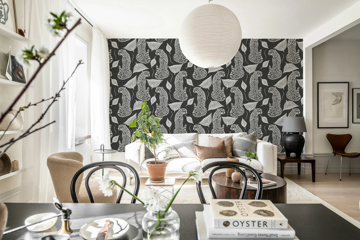 Whimsy Leopard, Black Mural Wallpaper - room preview 02