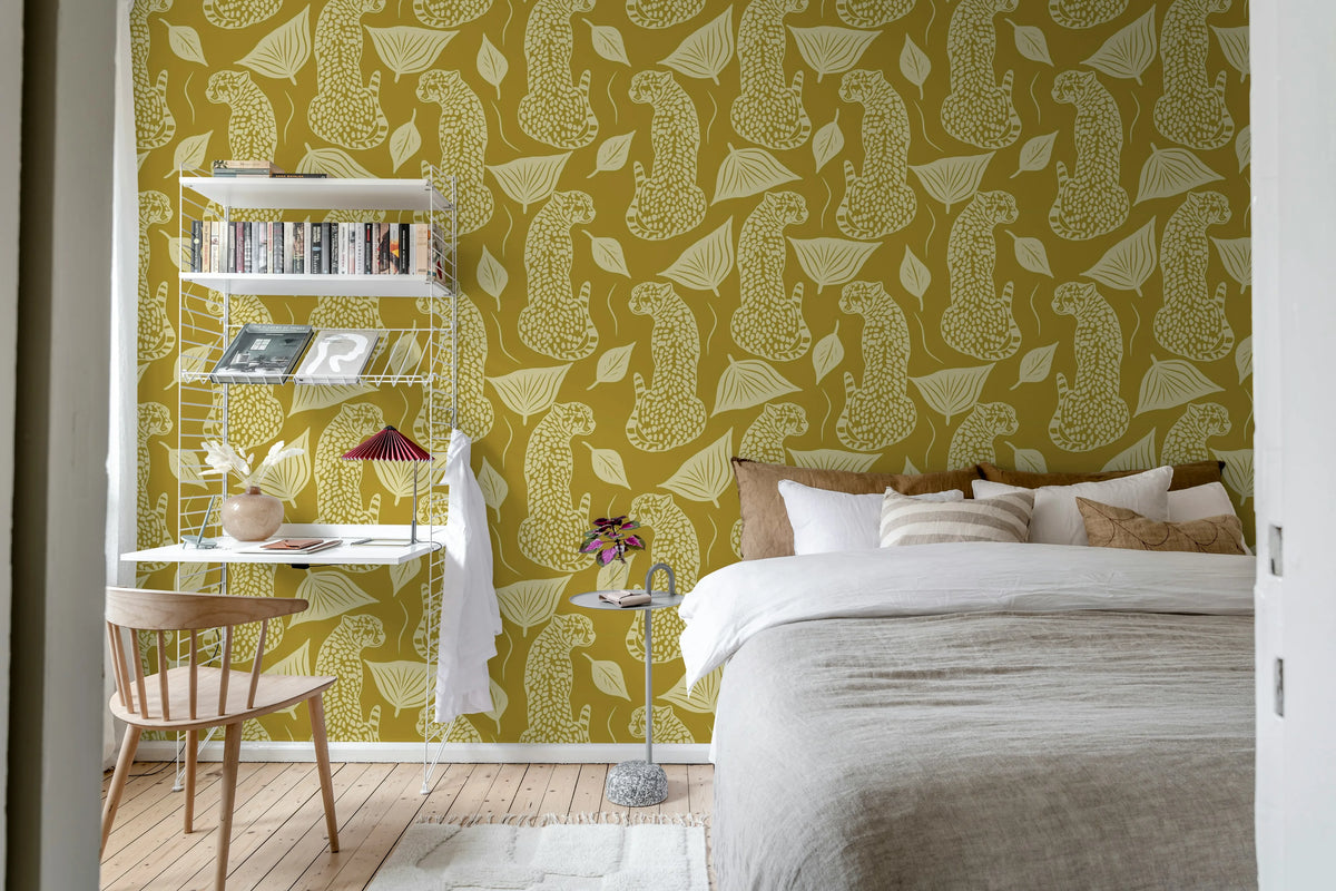 Whimsy Leopard, Yellow Mural Wallpaper - room preview 02
