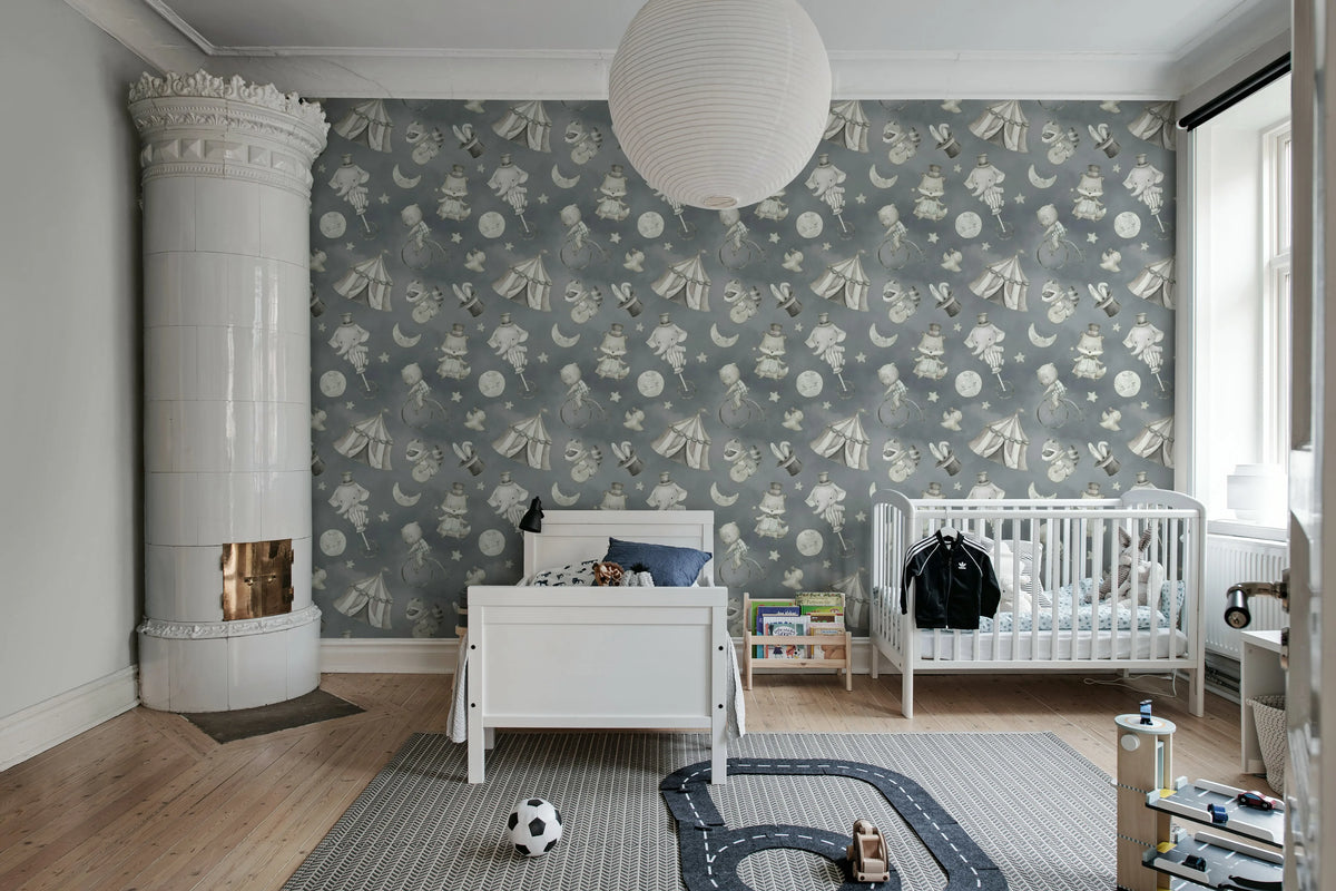 Circus Dream, Gray Mural Wallpaper - room preview 02