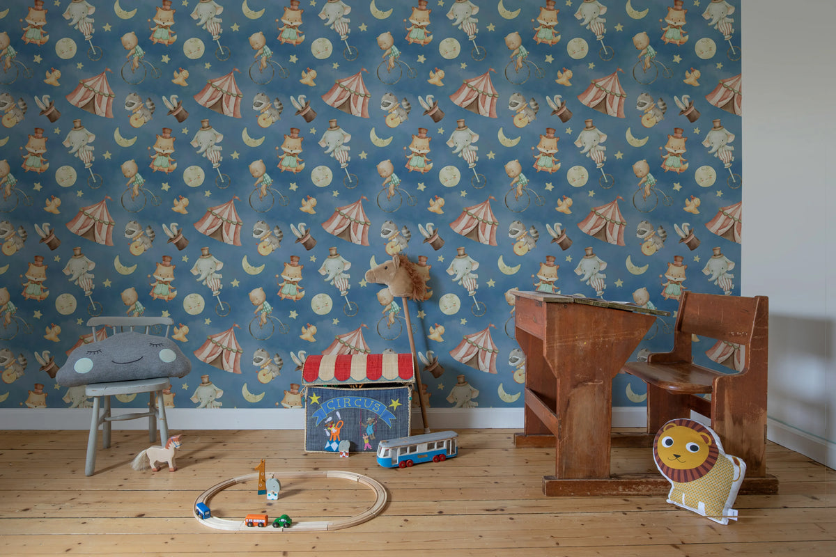 Circus Dream, Blue Mural Wallpaper - room preview 02