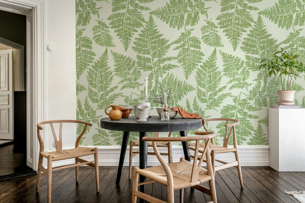 Fern Print, Green Mural Wallpaper - room preview 02