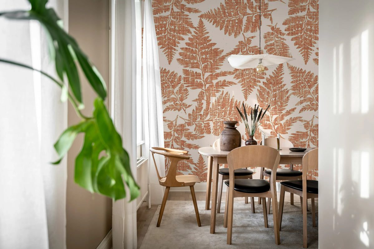 Fern Print, Rust Mural Wallpaper - room preview 02