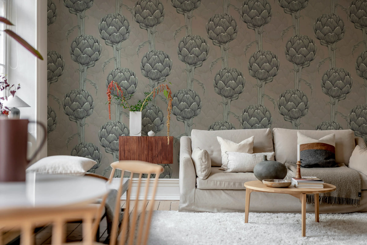 Cynara Grace, Soft Beige Mural Wallpaper - room preview 02