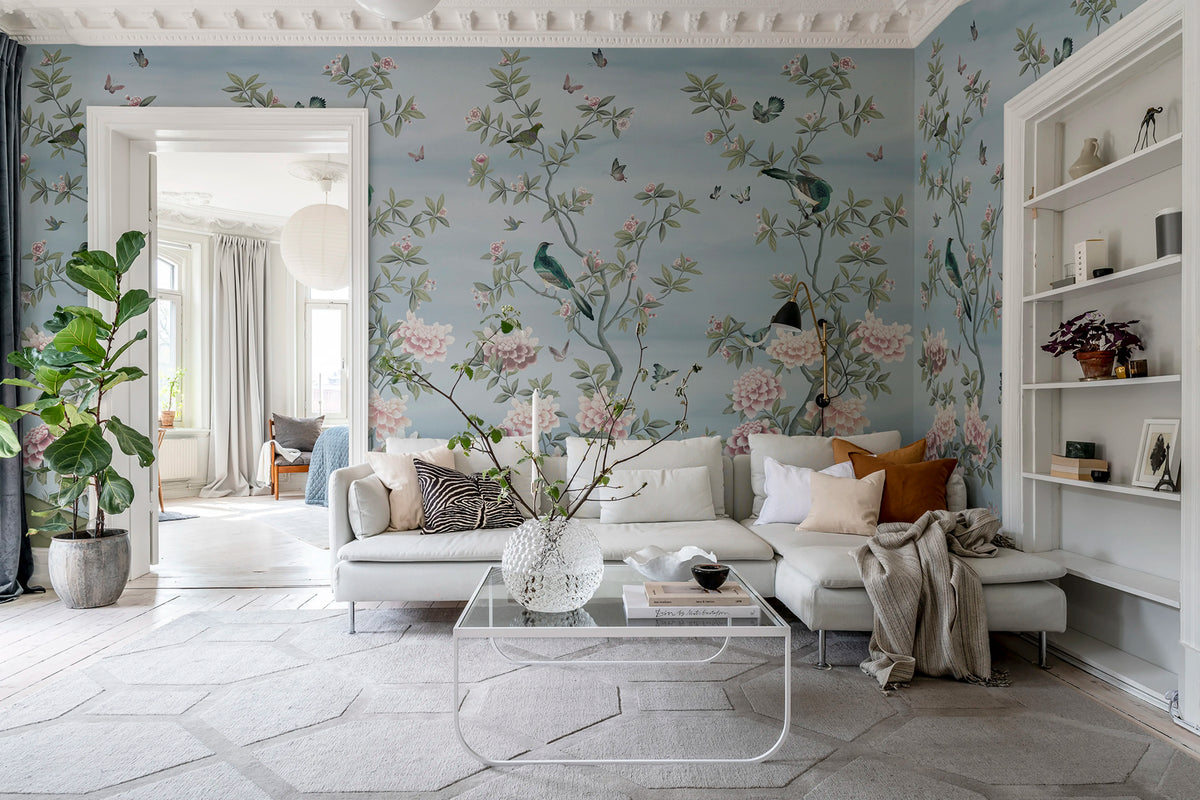 Garden of Harmony, Blue Mural Wallpaper - room preview 02