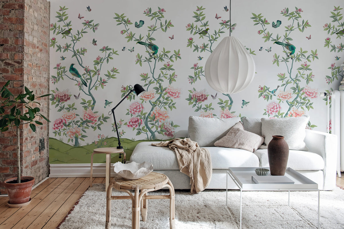 Garden of Harmony, White Mural Wallpaper - room preview 02
