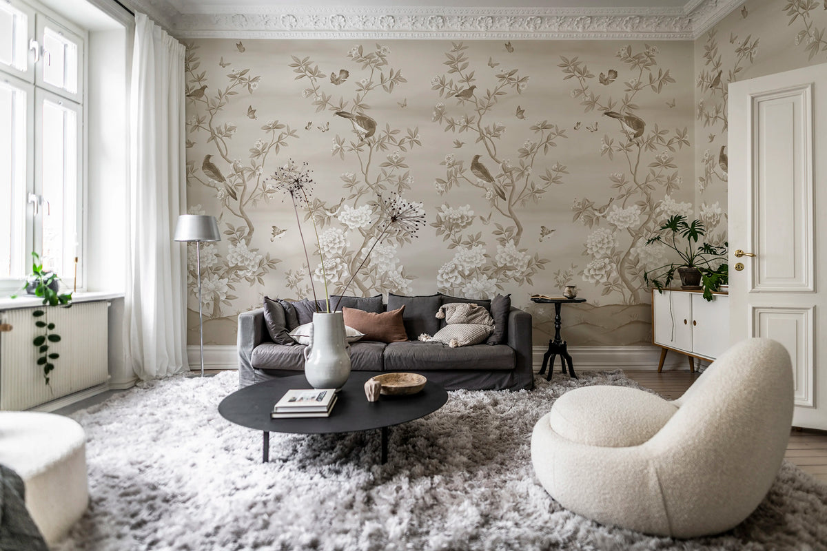 Garden of Harmony, Beige Mural Wallpaper - room preview 02