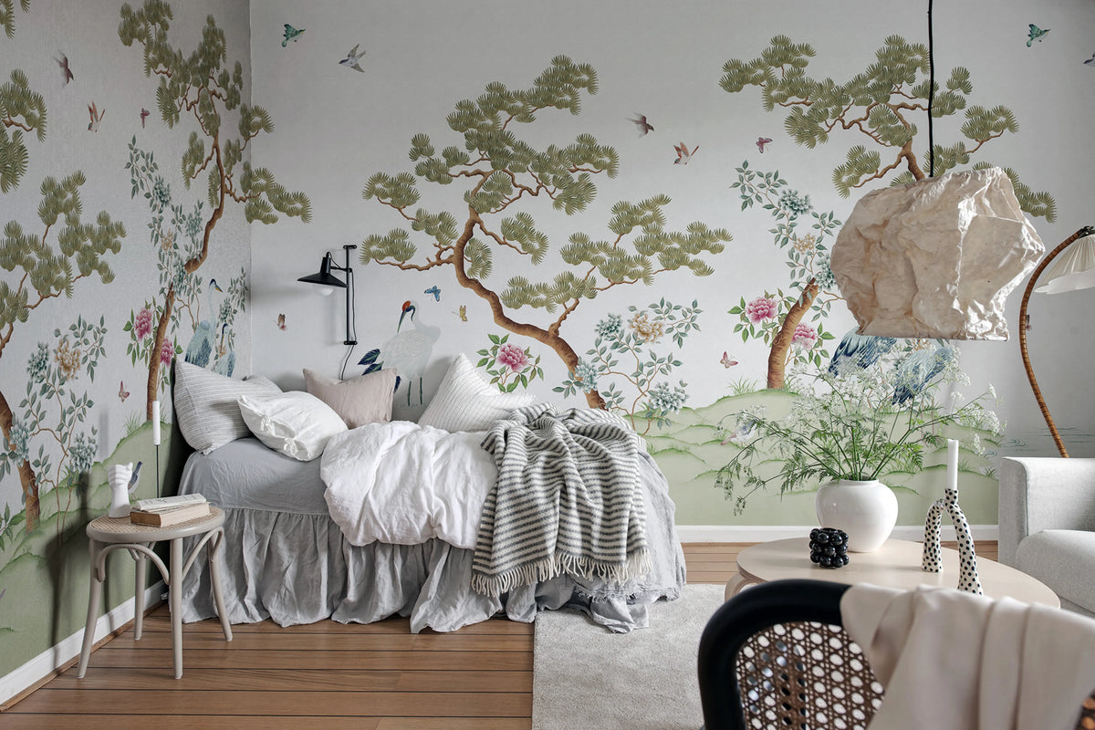 Pine Grove, White Mural Wallpaper - room preview 02