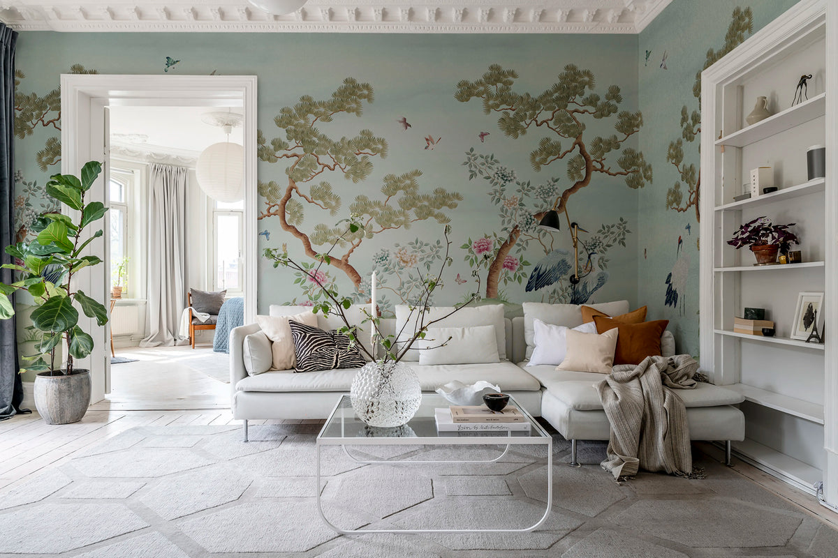 Pine Grove, Blue Mural Wallpaper - room preview 02