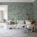 Eastern Bloom, Blue Mural Wallpaper - room preview 02